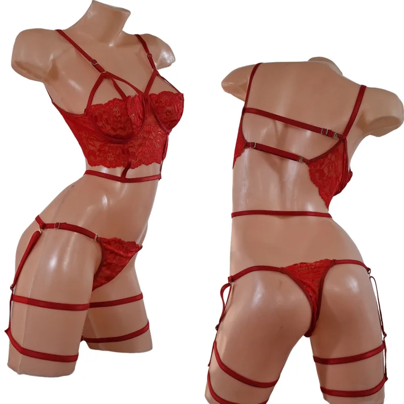 Conjunto Lenceria con Portaligas y Arnes (art 2017) Talle 85 al 120