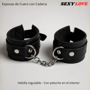 Esposas de Cuero con Cadena y Hebilla Regulable: imagen 2
